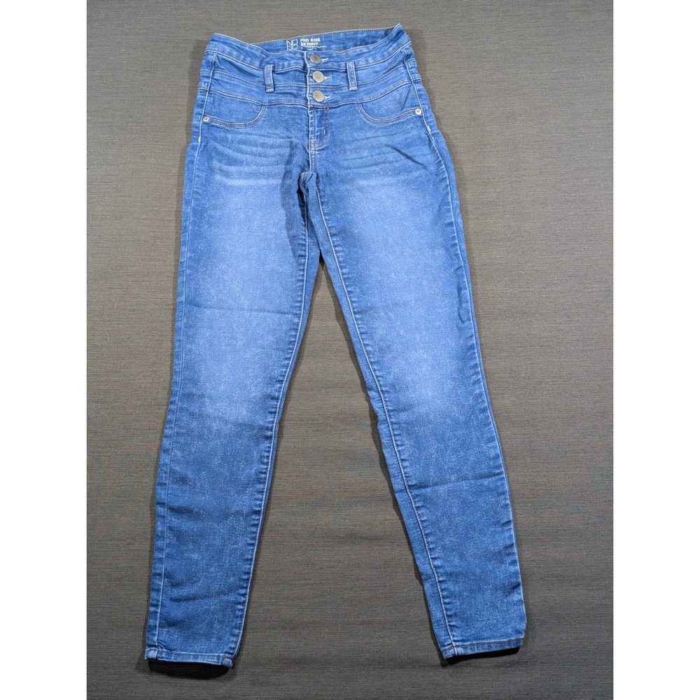No Boundaries Mid Rise Skinny Jeans Womens Blue Denim 3 Button Jeggings Size 5